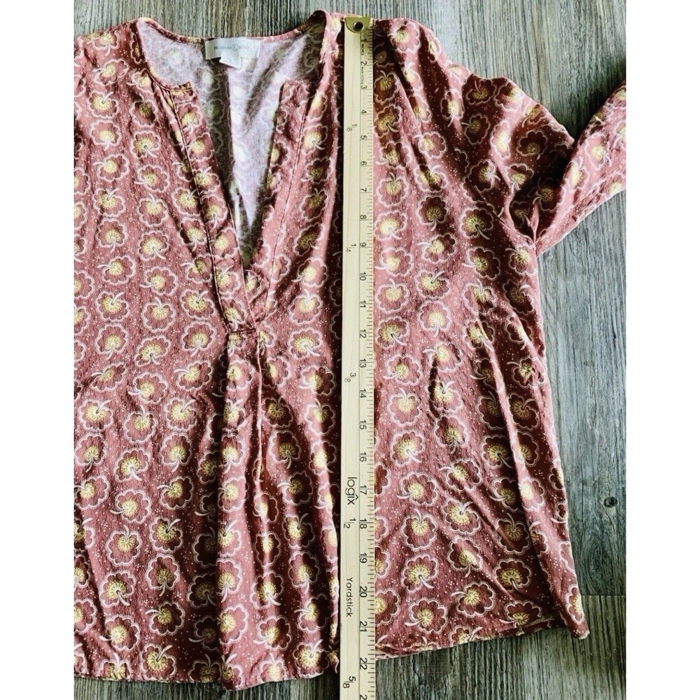 Treasure & Bond Floral Split Neck Rust Pullover Long Sleeve Top Blouse Small - Picture 4 of 8